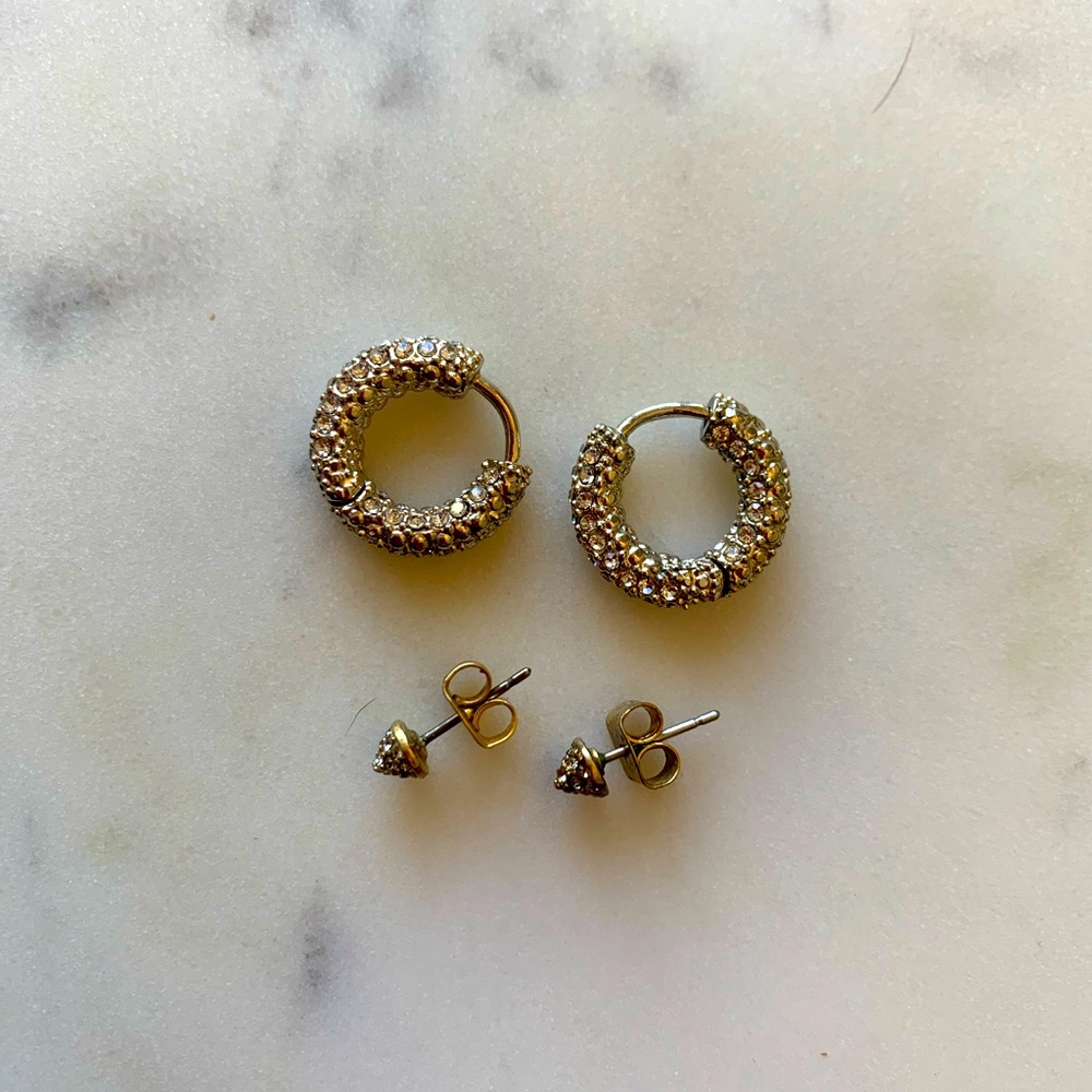Bundle Deal! Pavé everyday silver-tone hoops and gold-tone studs combo! 2 for 1!